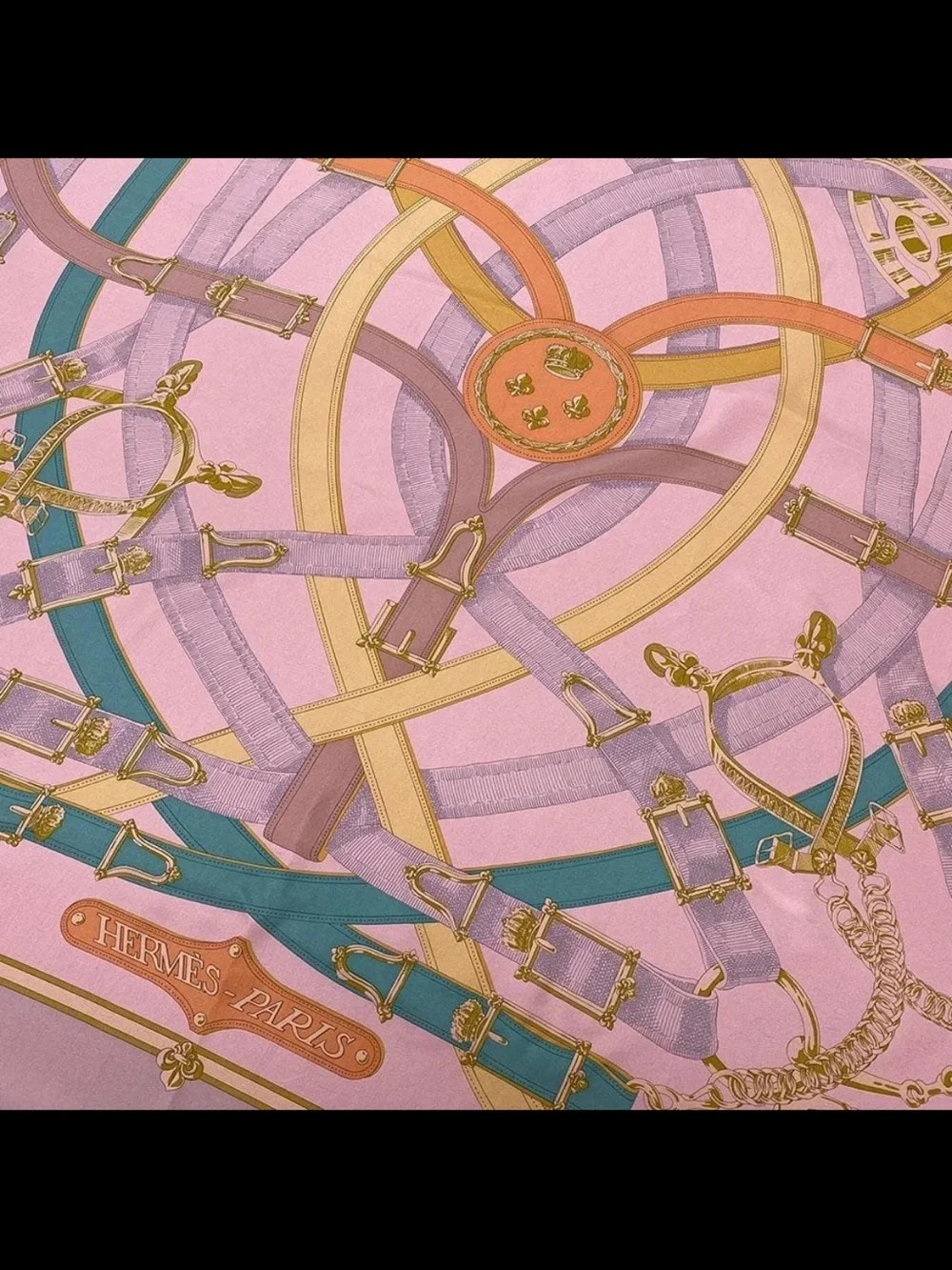 Hermès Paris Silk Scarf - Pink with Teal & Gold Equine Motif
